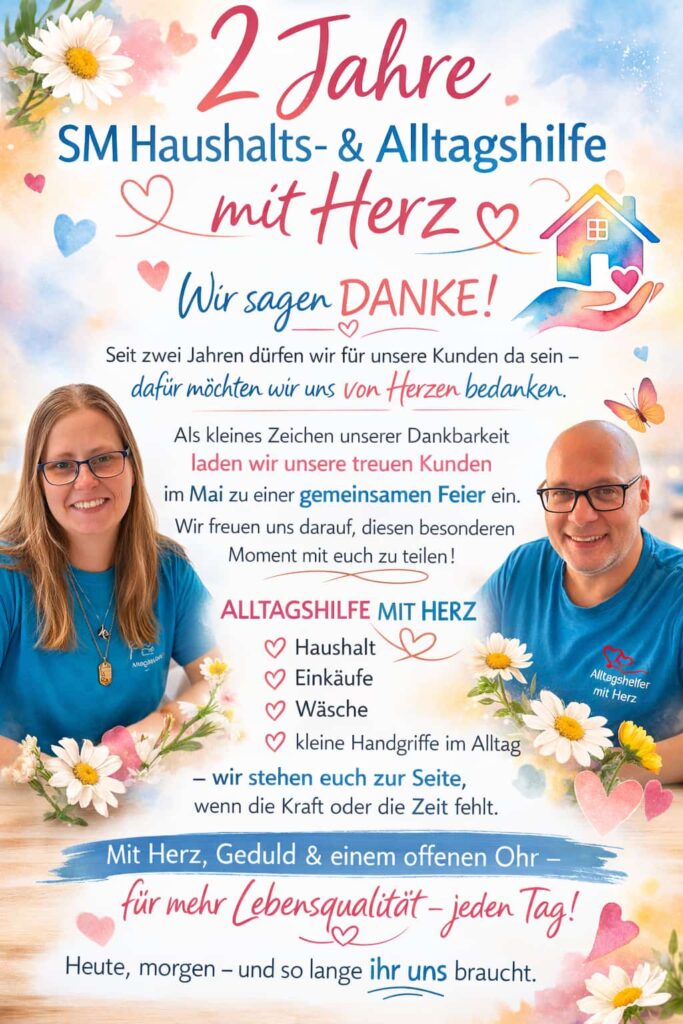 2 Jahre SM Haushalts- und Alltagshilfe mit Herz - Jubiläumsflyer